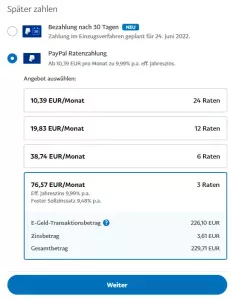 Anzahl der Raten auswählen